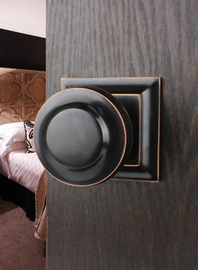 美式铜锁美式黑色球形锁室内房门锁方形浴室锁卫生间门锁LP1212-2