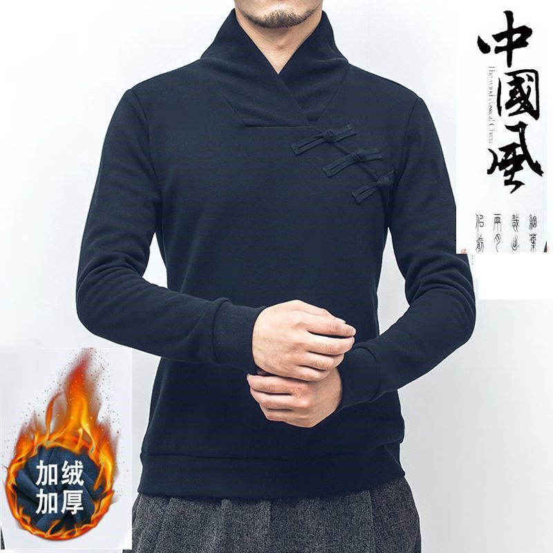 秋冬季中国风高领毛衣中式大码盘扣唐装卫衣加绒加厚针织打底衫男|ruв категории Мужская одежда, национальная одежда - от Buy2taobao.com для оказания профессиональной услуги покупки агента Taobao