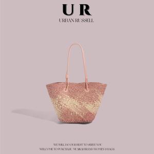 UR小众品牌草编包包女2025新款海边旅行度假大容量单肩托特编织包