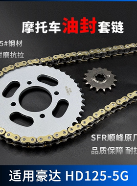 适用豪达HD125-5G牙盘链条大小齿摩托车静音加厚耐磨油封三件套链