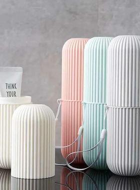 Travel Toothbrush Cup Box Round Plastic Portable Toothpaste