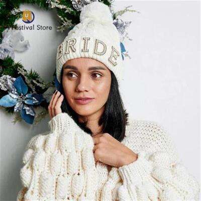 Pearl Bride to be Beanie Hat Fall Winter wedding mountain