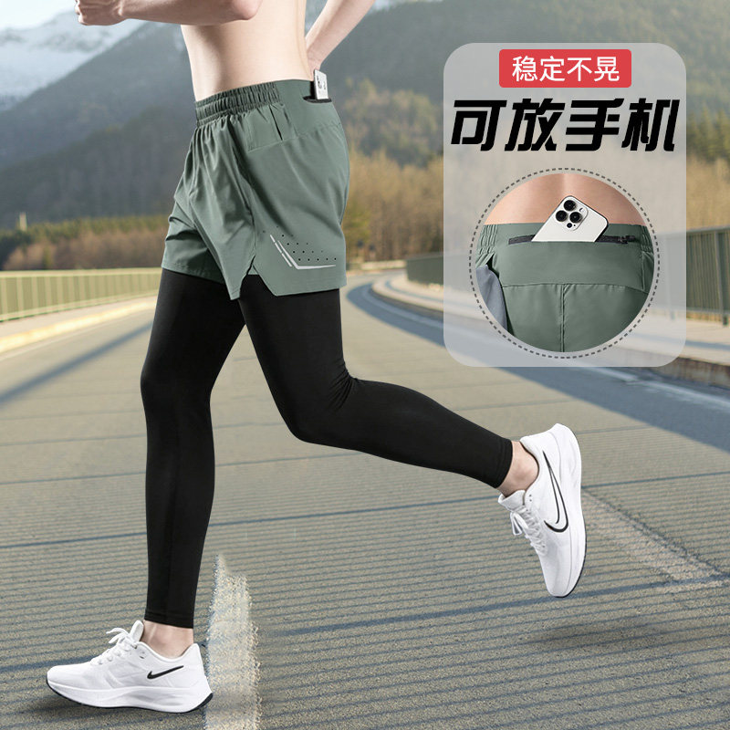 假两件运动裤男可放手机秋季跑步图片