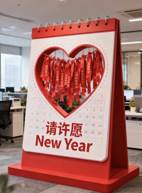 2026新款网红打卡心形许愿台日历商业美陈红色新年装饰道具
