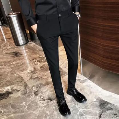 秋冬季男士休闲裤韩版修身小脚西裤黑色商务西装裤加绒加厚长裤12