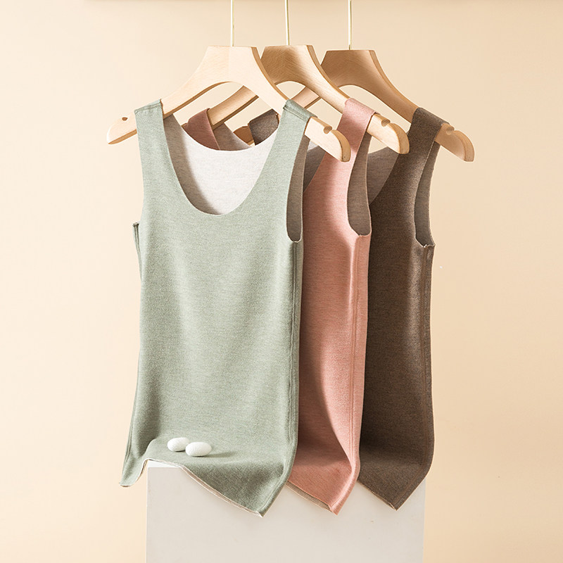 悠橙德绒羊毛蚕丝保暖背心女无痕