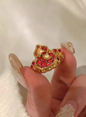新中式宫廷风银杏叶葫芦戒指小众