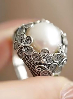 花丝镶嵌戒指复古做旧国花朵气质