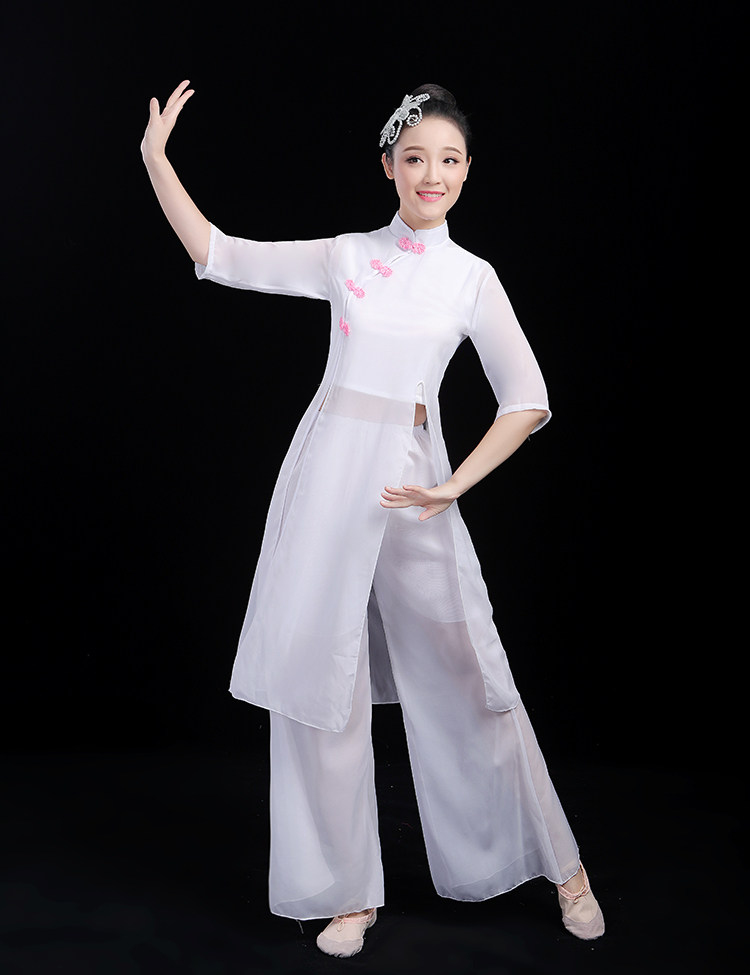 古典表演出练功广场古筝伞舞蹈形体训练服装女清新淡雅中国风飘逸