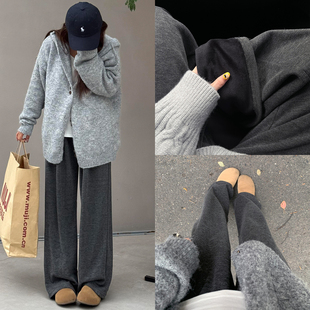 加绒加厚阔腿裤 高腰休闲宽松垂感超火 女秋冬2025新款 灰色糯米裤
