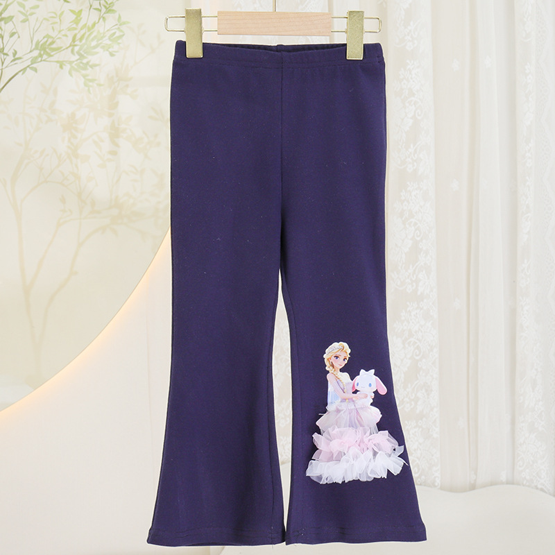 冰雪奇缘爱莎公主秋装2025新款女童喇叭裤儿童立体艾莎外穿长裤子