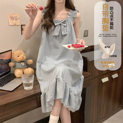 带胸垫睡裙女夏季吊带纯棉薄款