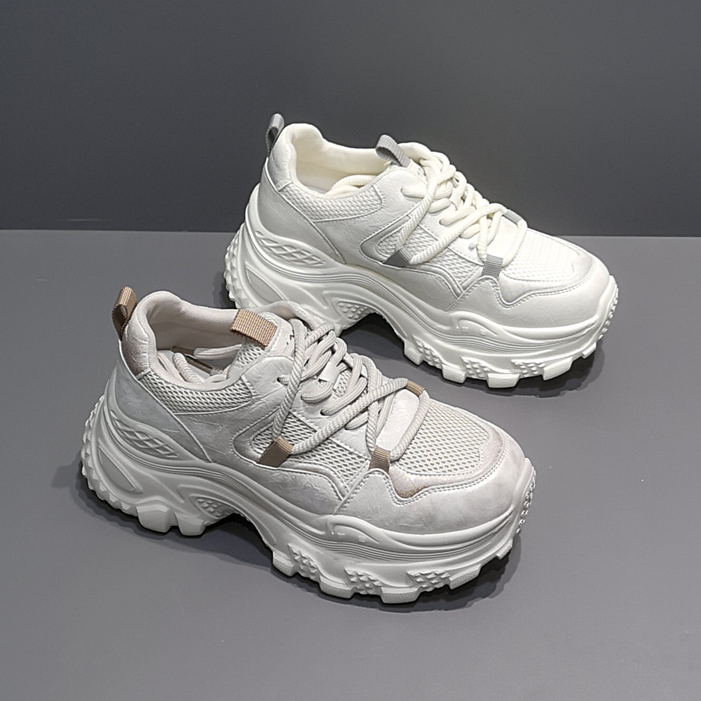 2026春季新款厚底增高跟显瘦交叉绑带拼色运动老爹鞋潮女舒适透气,女鞋,老爹鞋,淘宝优惠券,粉丝福利购,淘宝优惠卷