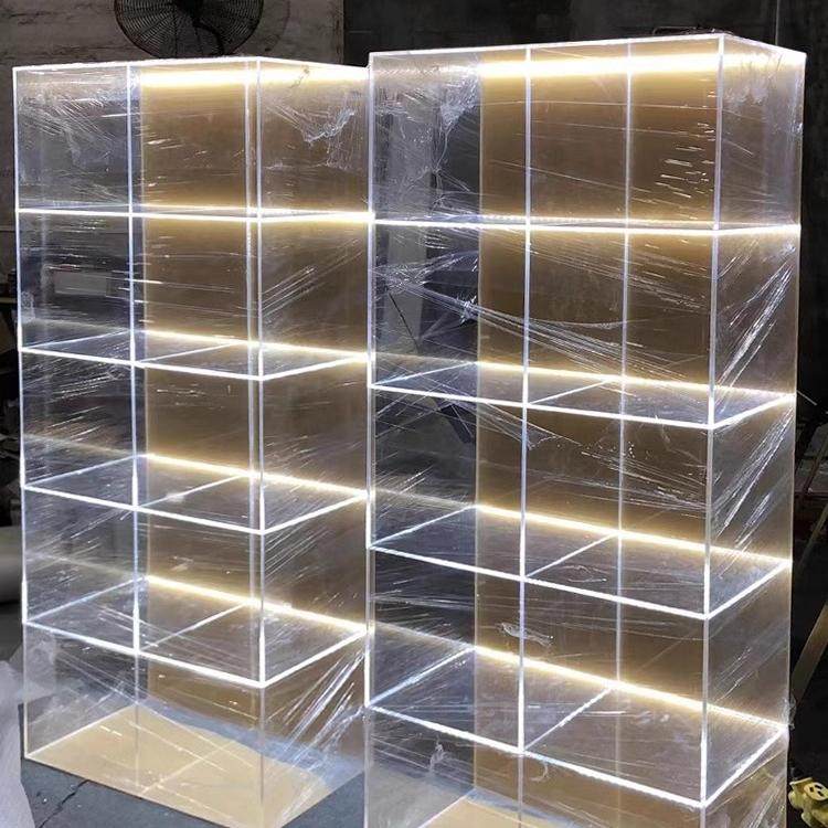 透明亚克力透明多层展示柜带灯服装鞋包店落地柜led发光陈列货架
