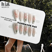 原创设计无痕穿戴甲海莉中杏仁秀气温柔猫眼夏日花园蝴蝶手绘美甲