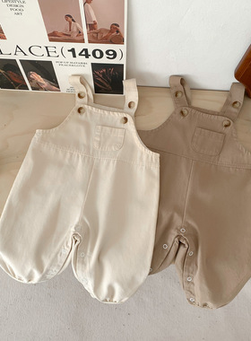 宝宝纯棉开档背带裤2024夏季婴幼童女男宝九分长裤子休闲宽松薄款