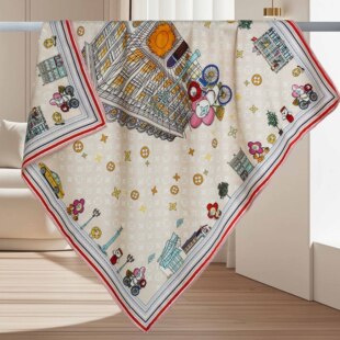 法式轻奢大牌L环游巴黎v双面真丝羊毛手工卷边桑蚕丝丝毛中方巾