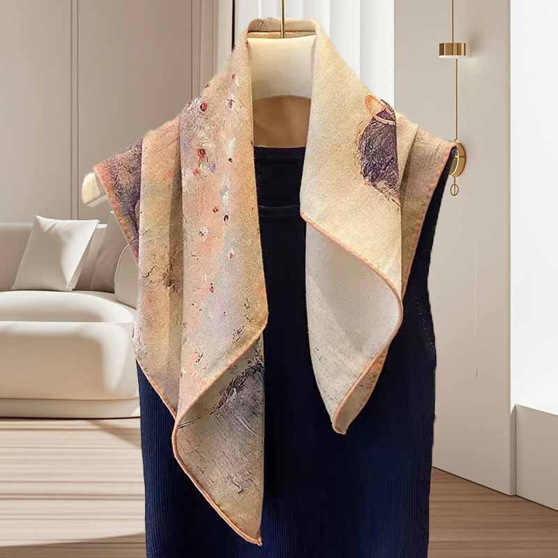 气质芭蕾舞裙70中方巾真丝羊毛双面披肩时尚百搭桑蚕丝丝毛围巾