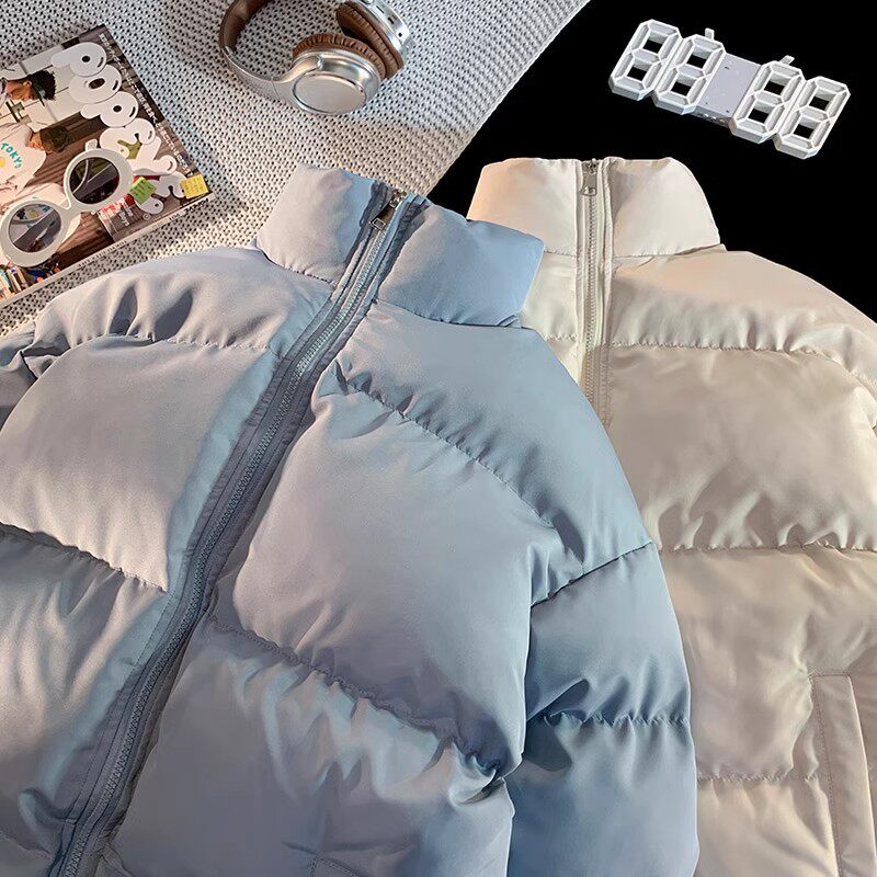 후드리스 스탠드 칼라 심플 캐주얼 코튼 코트 남성 겨울 두꺼운 트렌디 브랜드 탑 신작 루즈한 대형 코튼 코트 재킷