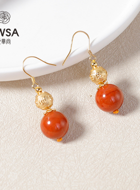 红珠祈喜·六字真言南红玛瑙耳钩