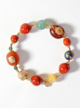 吉祥蜜蜡多宝南红手串