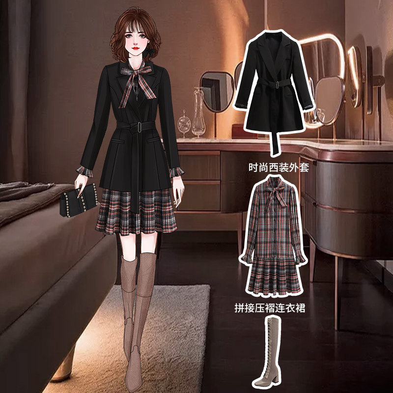 西装裙秋季长袖连衣裙2020年新款女设计感小众小个子炸街裙子秋冬