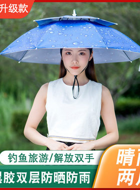 钓鱼遮阳伞头伞雨帽伞帽头戴式雨伞帽防雨头带折叠帽子大号斗笠