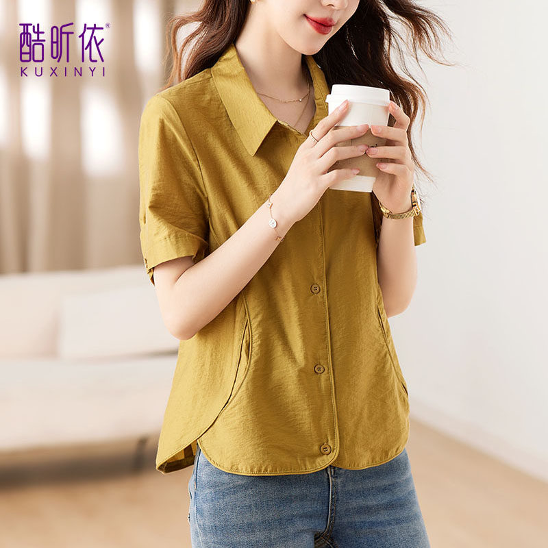 休闲短袖衬衫女夏季新款2026年宽松时尚气质中年妈妈衬衣薄款上衣