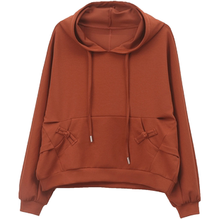 连帽卫衣女短款2026春秋新款宽松胖MM大码遮肉中年妈妈套头上衣潮