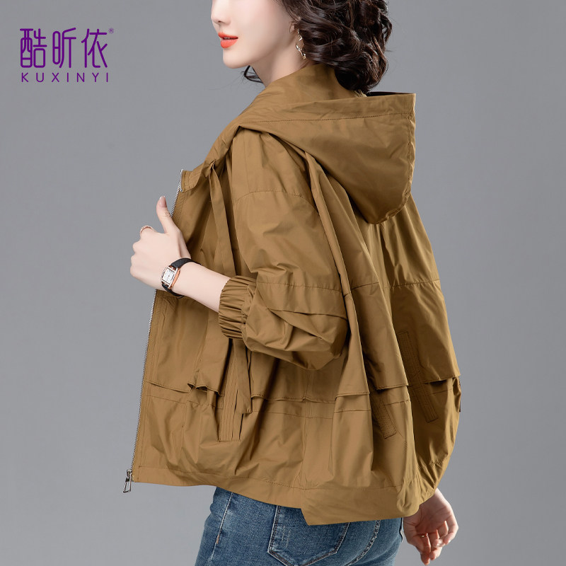 休闲短款连帽外套女2025年春秋新款韩版宽松大码时尚气质减龄夹克,女装/女士精品,短外套,淘宝优惠券,粉丝福利购,淘宝优惠卷