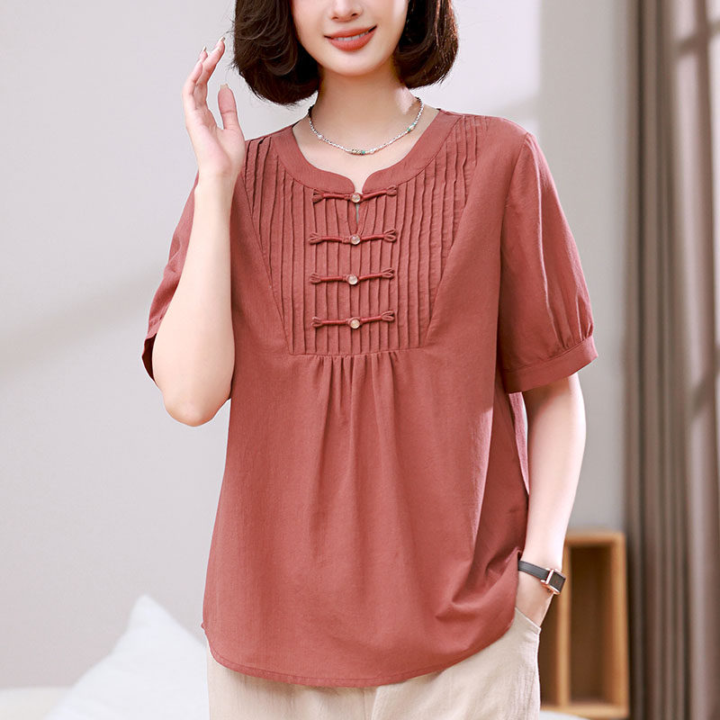 休闲短款套头T恤女夏季新款2026年韩版宽松大码纯色短袖减龄上衣