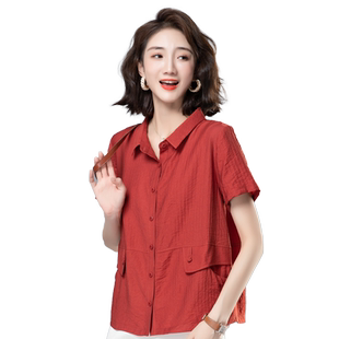 薄款衬衫女2026年夏季新款韩版宽松大码休闲翻领短袖纯色短款外套
