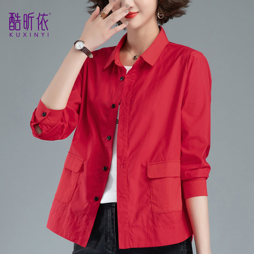 纯棉纯棉女士妈妈薄款衬衫春秋装
