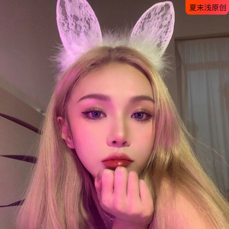 韩国可爱蕾丝猫耳朵发箍女网红洗脸压发头箍性感兔耳cos化妆发饰