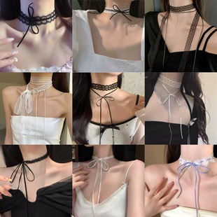 纯欲辣妹蕾丝结hoker颈链女项链配饰锁骨链颈带气质脖子项圈