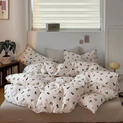 晚安小宅新款小清新舒适全棉双层纱四件套床单款三件套床笠宿舍