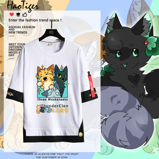 猫武士 Warriors Cats周边雷族三剑客夏季短袖T纯棉男女纯棉上衣