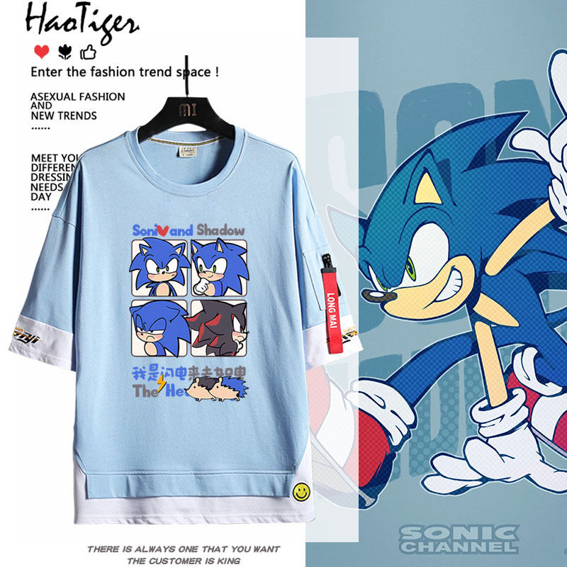 Sonic刺猬索尼克夏特动漫周边音速小子超音鼠短袖夏季学生男T恤衫