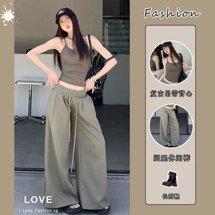 復(fù)古辣妹吊帶背心修身 套裝 美式 上衣高腰顯瘦抽繩闊腿褲 女2025夏季