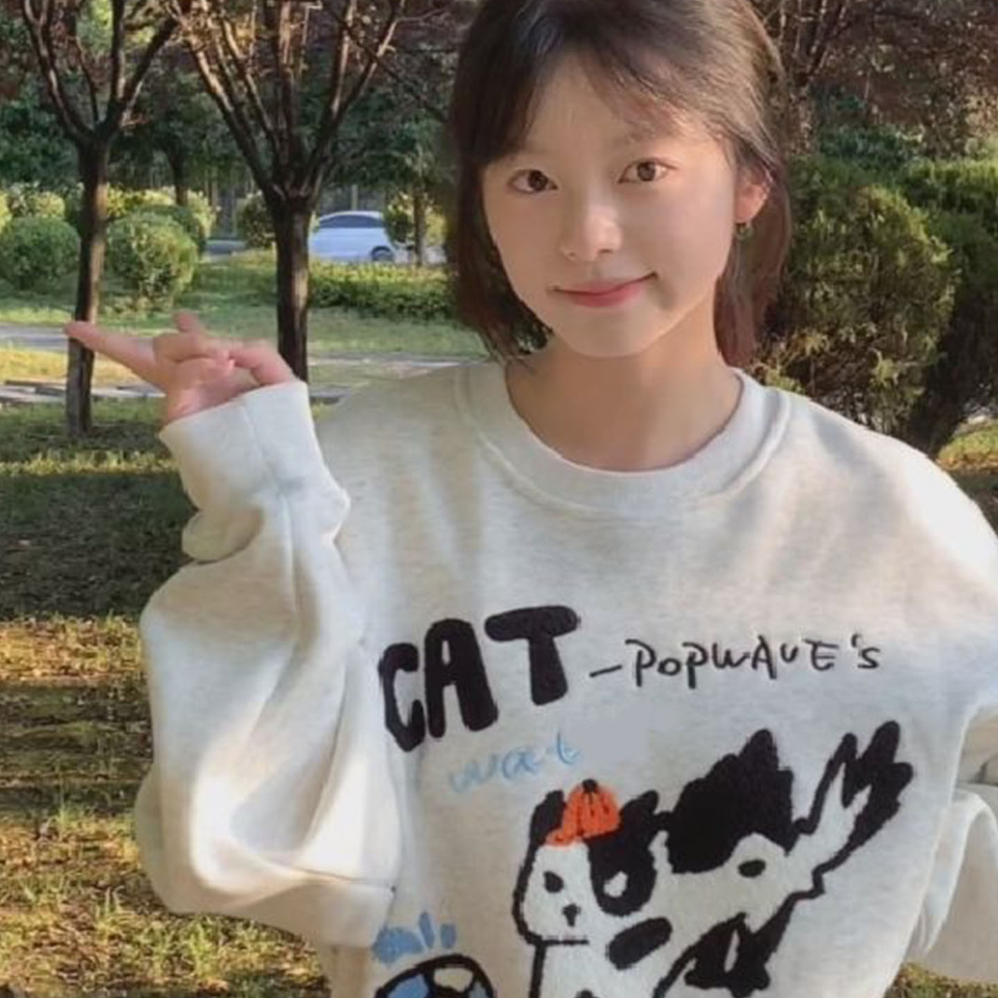 新款美式猫怕水植物新款宽松上衣