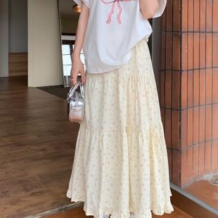 小众高腰A字裙蛋糕裙伞裙女潮 温柔风木耳边碎花半身裙女2025夏季