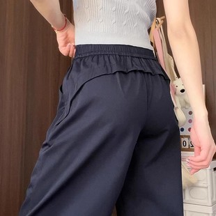 休闲小个子阔腿运动裤 藏青色速干工装 2025新款 女宽松直筒夏季 子 裤
