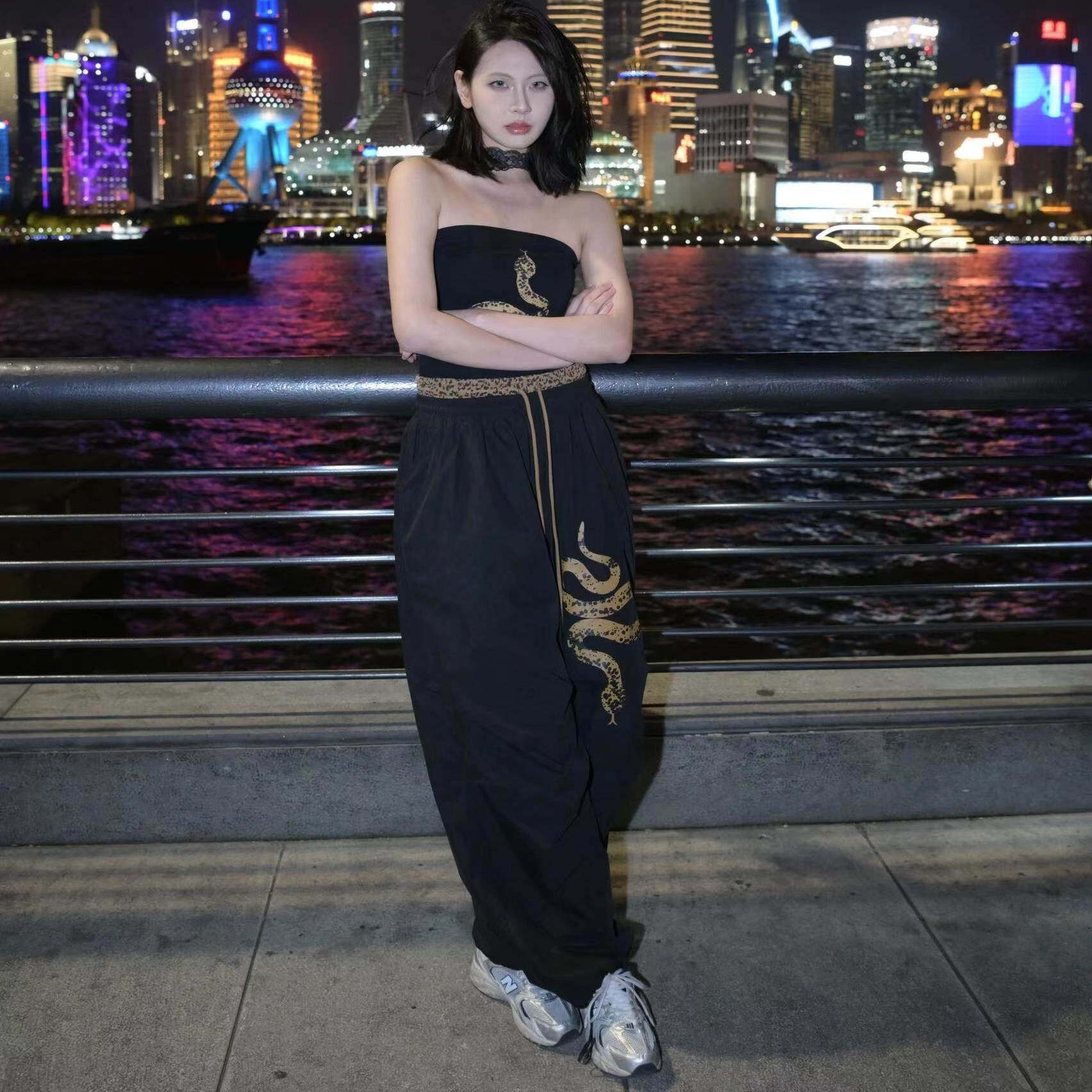 欧美式豹纹蛇弯刀伞兵裤女跳舞蹈潮牌休闲街头阔腿裤嘻哈休闲裤子,女装/女士精品,休闲裤,淘宝优惠券,粉丝福利购,淘宝优惠卷