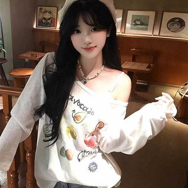 美式复古白色宽松罩衫上衣