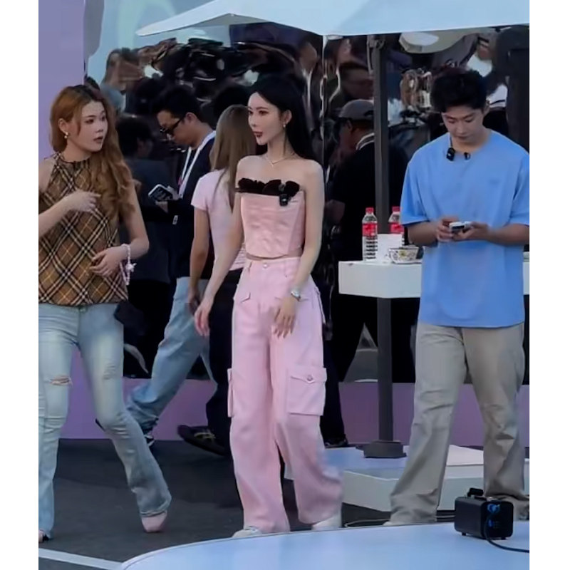 甜酷风粉色工装牛仔裤女高腰直筒显瘦宽松多口袋长裤,女装/女士精品,牛仔裤,淘宝优惠券,粉丝福利购,淘宝优惠卷