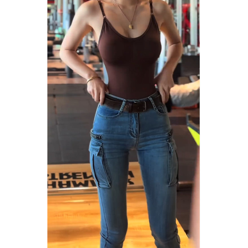 工装风紧身牛仔裤女蓝色多口袋修身显瘦小脚长裤,女装/女士精品,牛仔裤,淘宝优惠券,粉丝福利购,淘宝优惠卷