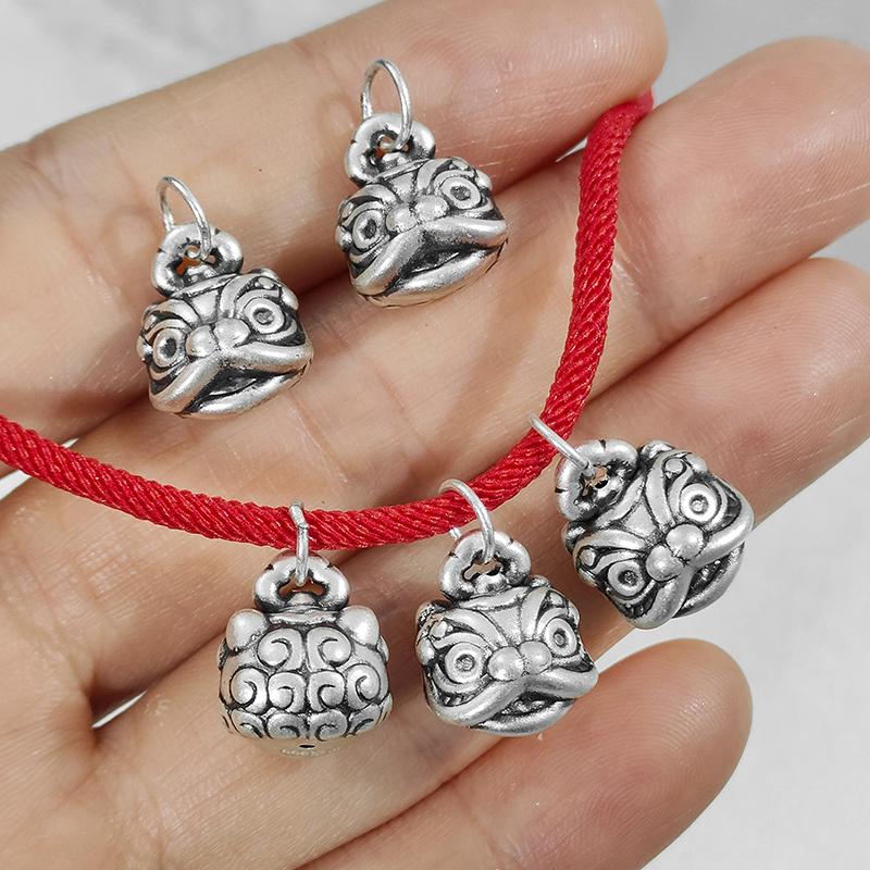 s999足银3d醒狮吊坠舞狮挂件diy手工编绳手链项链坠子配件饰品
