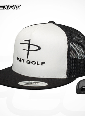 FLEXFIT PT高尔夫联名款平沿帽男士美式硬顶网眼防晒棒球帽嘻哈帽
