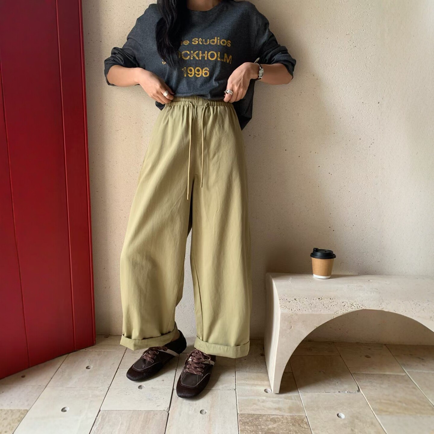 秋季韩版高腰显瘦阔腿休闲裤女