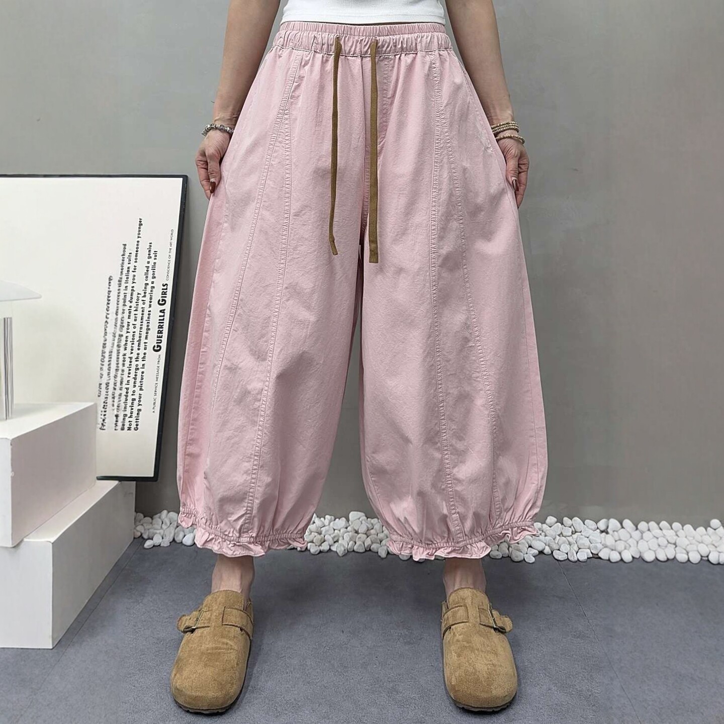 夏季薄款高腰显瘦女灯笼裤图片